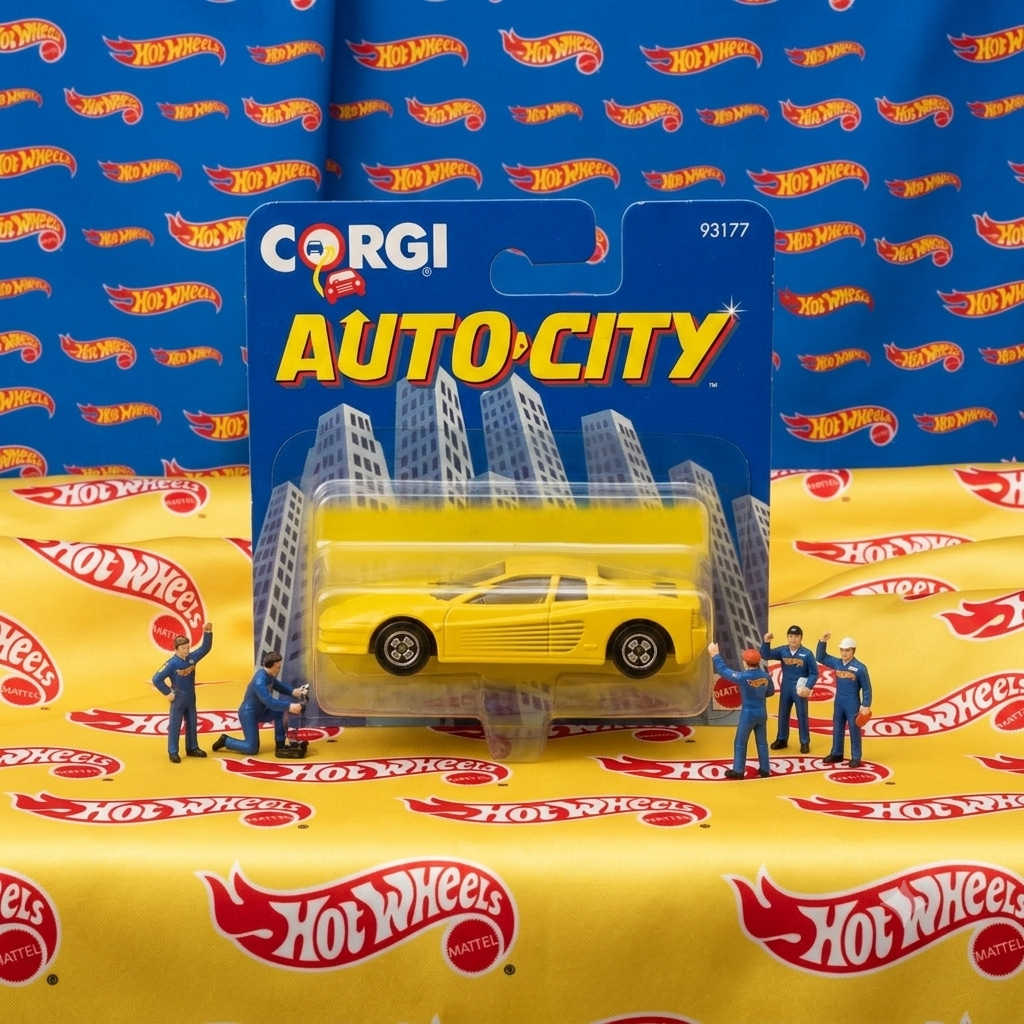 Mattel Corgi AutoCity Corgi on Base - Ferrari Testarossa Yellow (Rare)