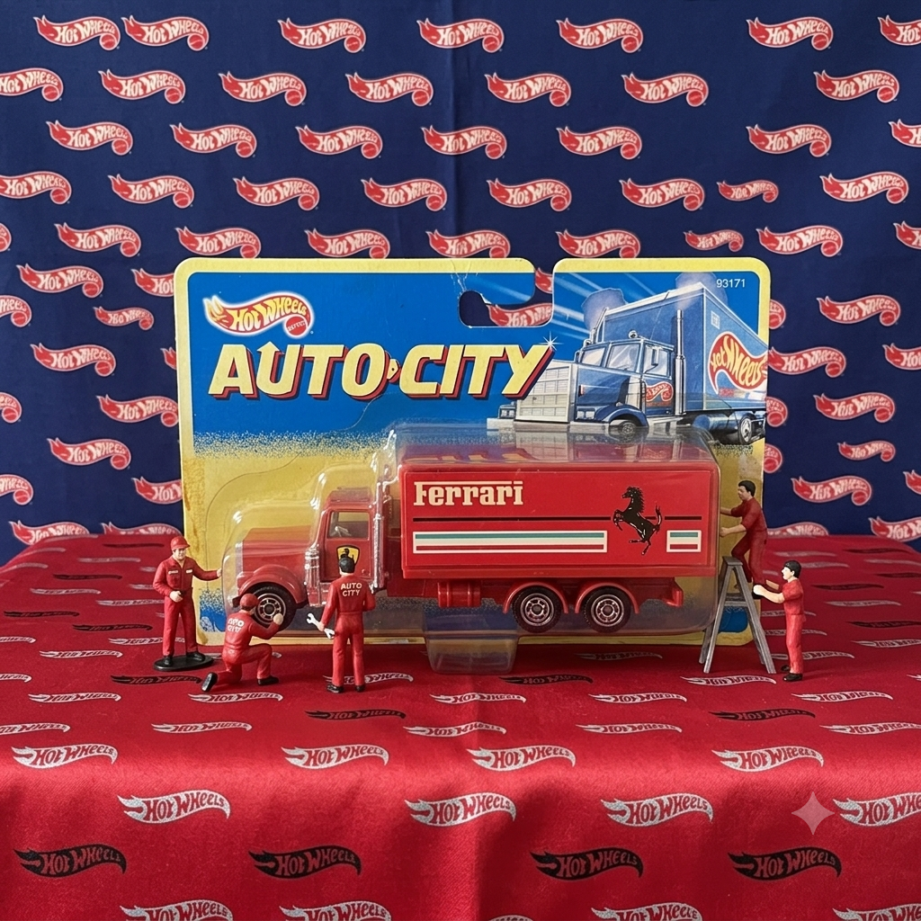 Mattel Hot Wheels AutoCity Trucks. Corgi on Base - Ferrari